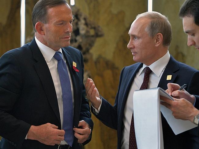 Prime Minister Tony Abbott meets with Russian President Vladimir Putin in Beijing. Pic: A